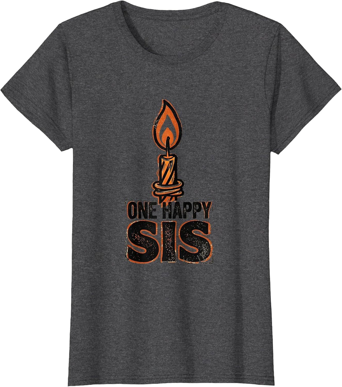 Women's One Happy Sis Rubber Stamp First Birthday Family Matching T-Shirt - Dark Heather Grey