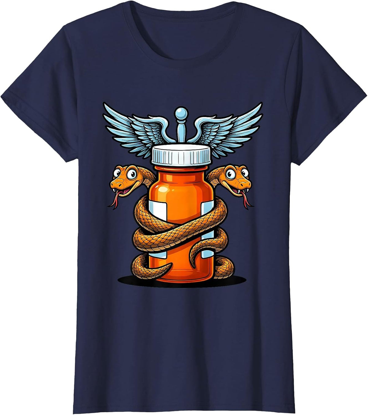 Women's Pharmacy Technician Caduceus Prescription Bottle T-Shirt - Navy Blue