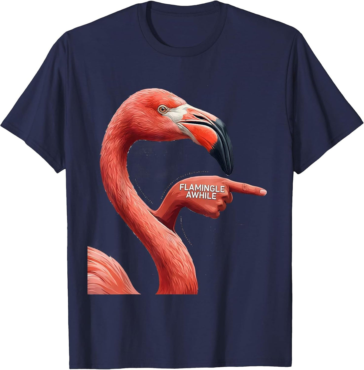 Flamingle Awhile Funny Flamingo Lover Bird Humor T-Shirt - Navy Blue