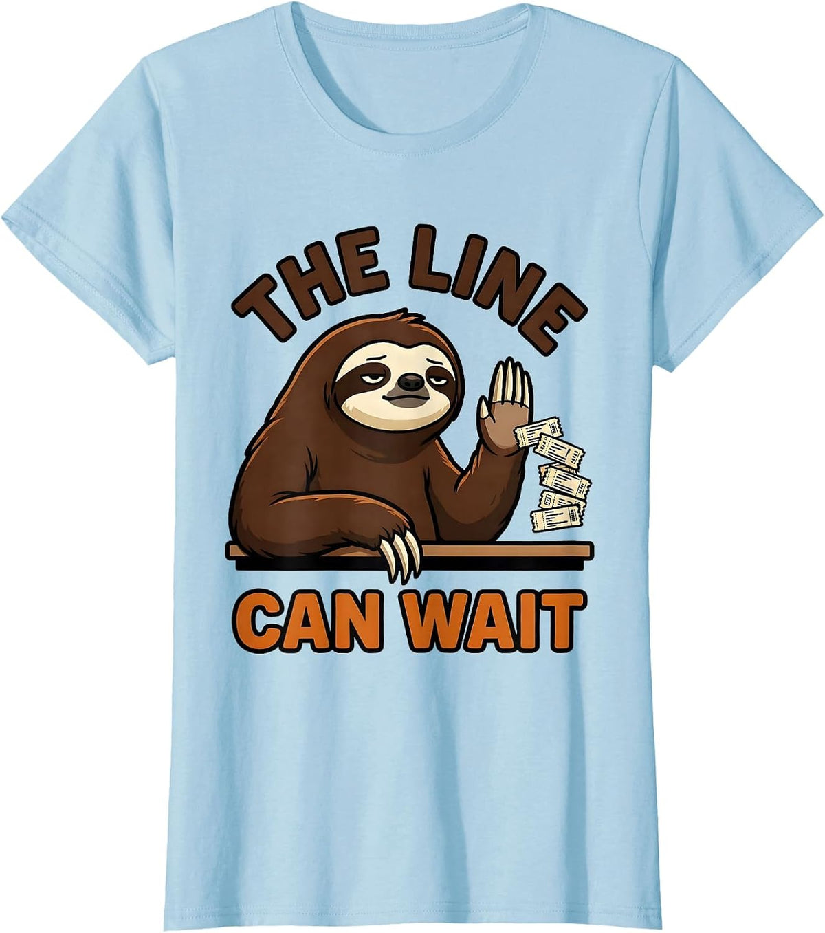 The Line Can Wait Funny Sloth Humor Gift for Sloth Lovers T-Shirt - Baby Blue