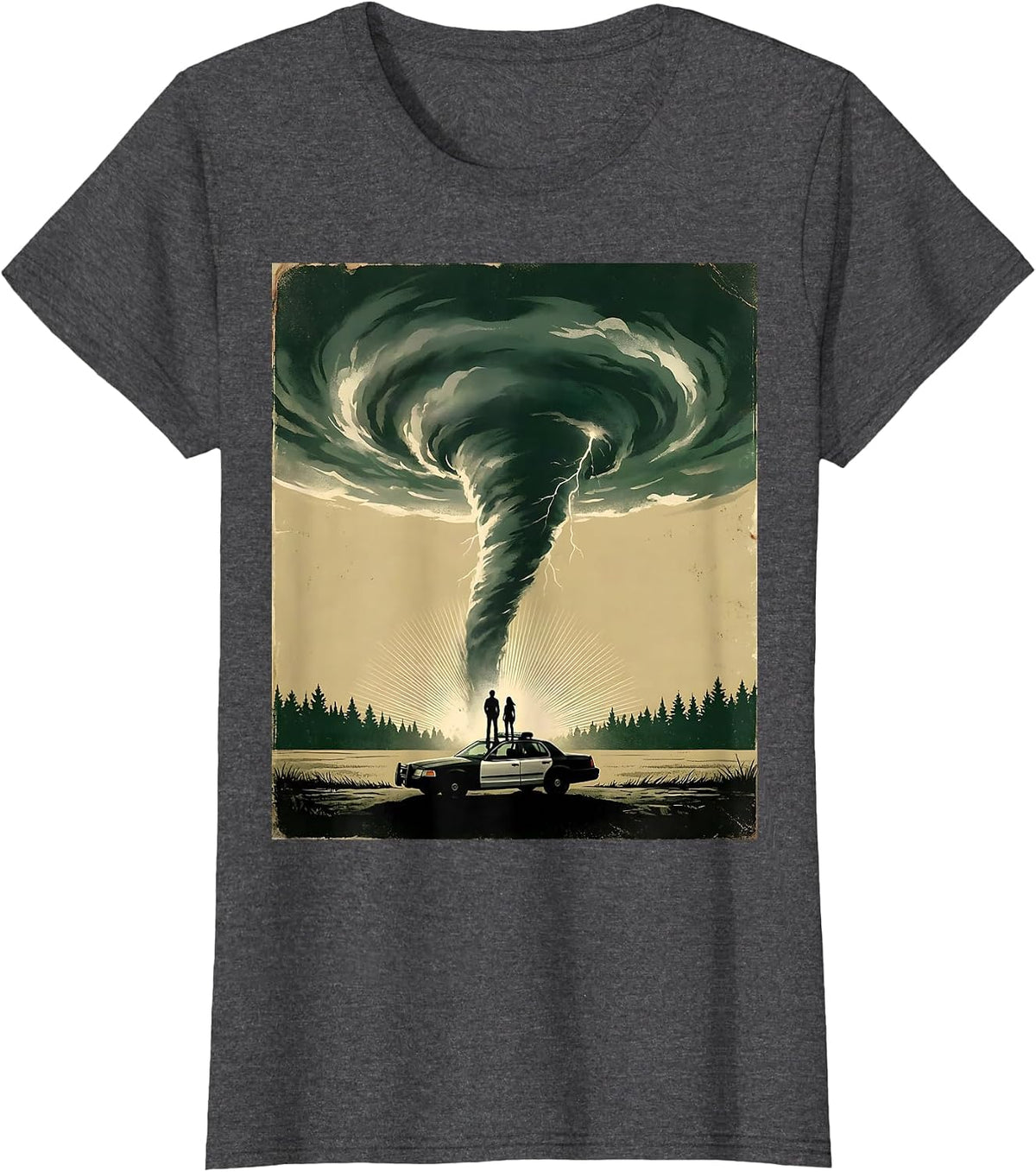 Women's Storm Chaser Silhouette Vintage Meteorology Enthusiast T-Shirt - Dark Heather Grey