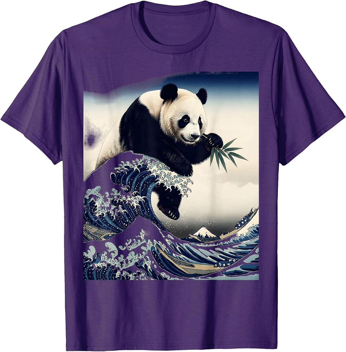 Men's Panda Ukiyo-e Animal Lover Humor T-Shirt - Purple