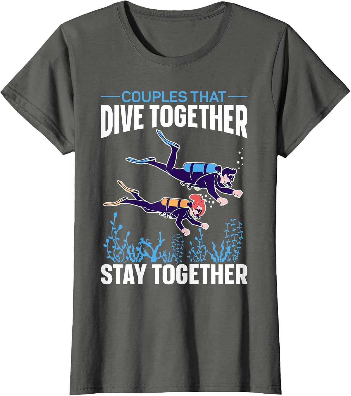 Scuba Diving Diver Girl Marriage Husband Wife Wedding T-Shirt - Asphalt Grey