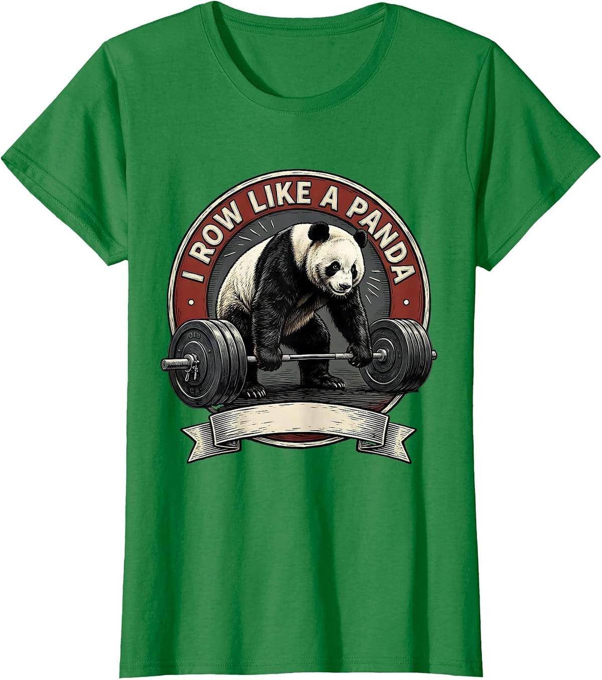 Women's I Row Like A Panda Funny Gym Panda Weightlifting Workout T-Shirt - Kelly Green
