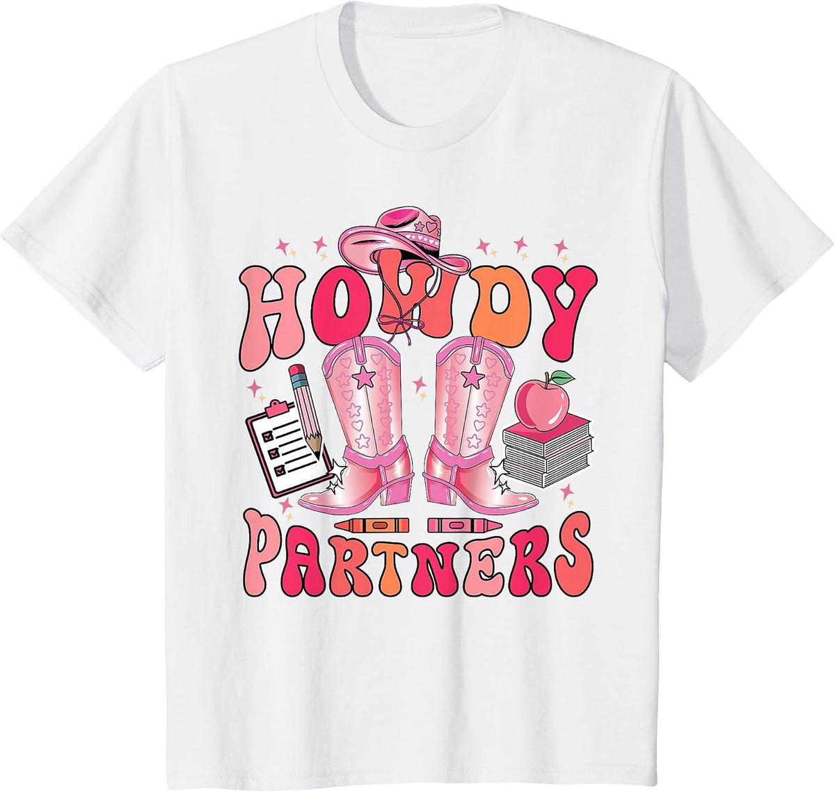 Cowgirl Teacher Howdy Partners Boots Back to School Rodeo T-Shirt - White