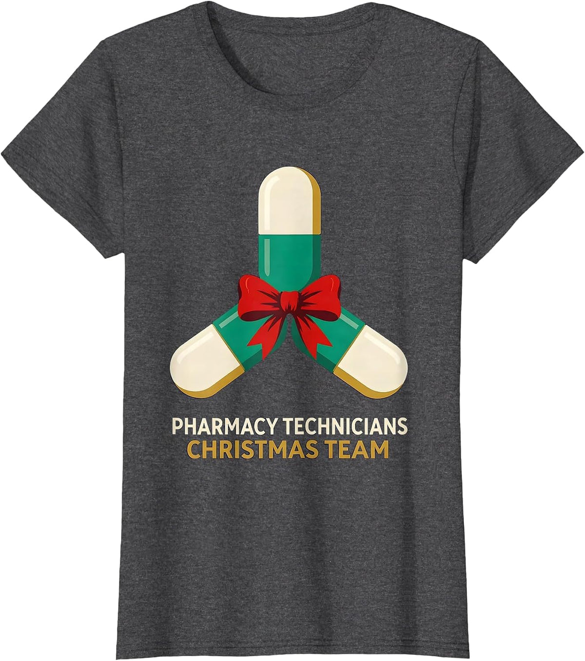 Women's Pharmacy Technicians Christmas Team Funny Pharmacy Squad T-Shirt - Dark Heather Grey