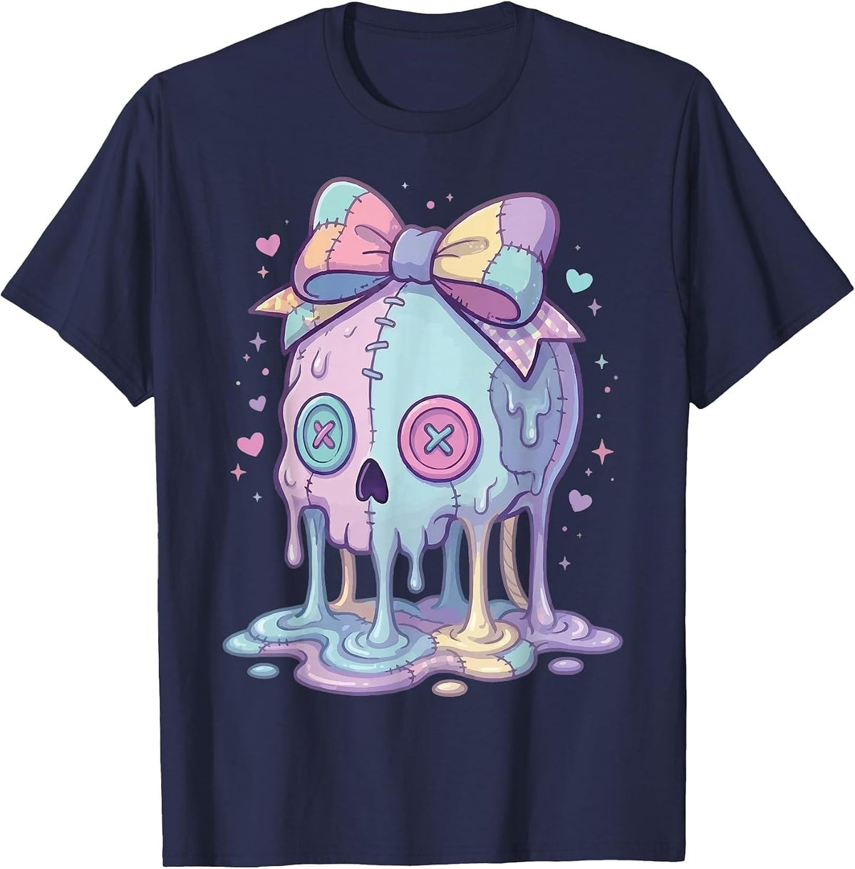 Melting Skull Pastel Goth Cute Aesthetic T-Shirt - Navy Blue