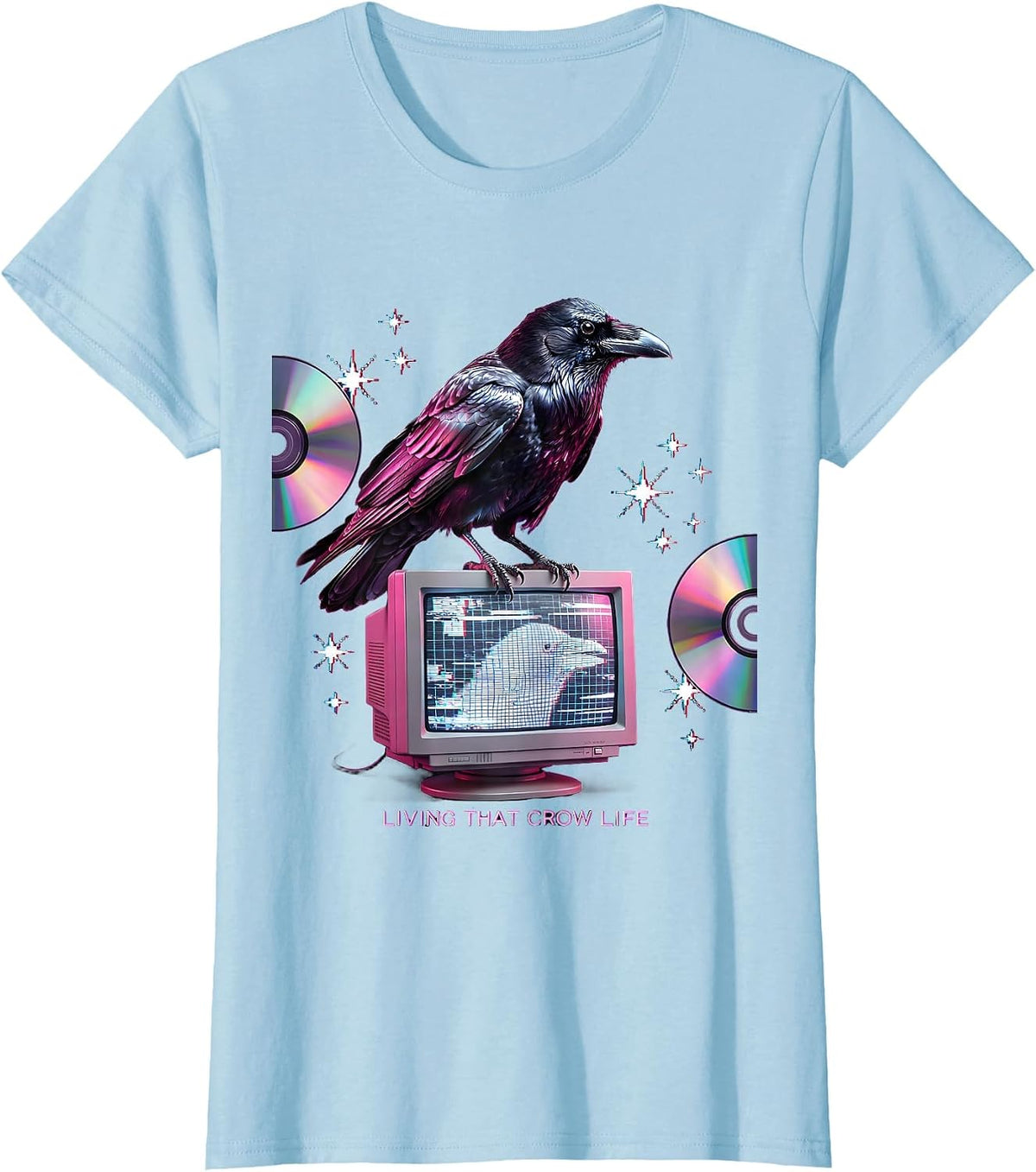 Women's Living That Crow Life Bird Lover Design T-Shirt - Baby Blue