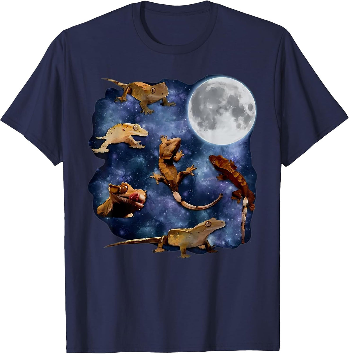 Crested Gecko Moon Retro Reptile Mom Dad Breeder Lover T-Shirt - Navy Blue