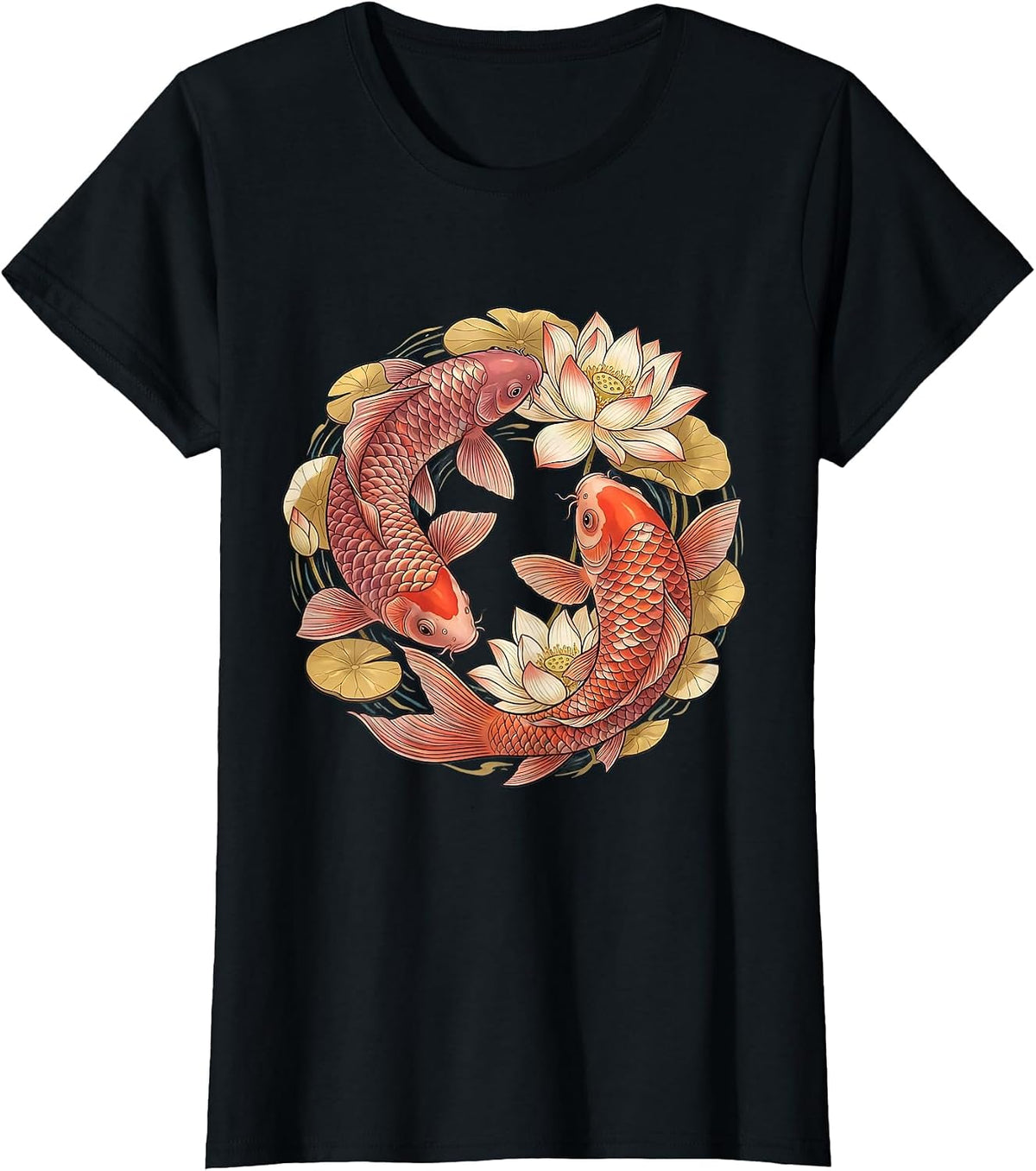 Koi Fish Pink Lotus Breast Cancer Awareness T-Shirt - Black