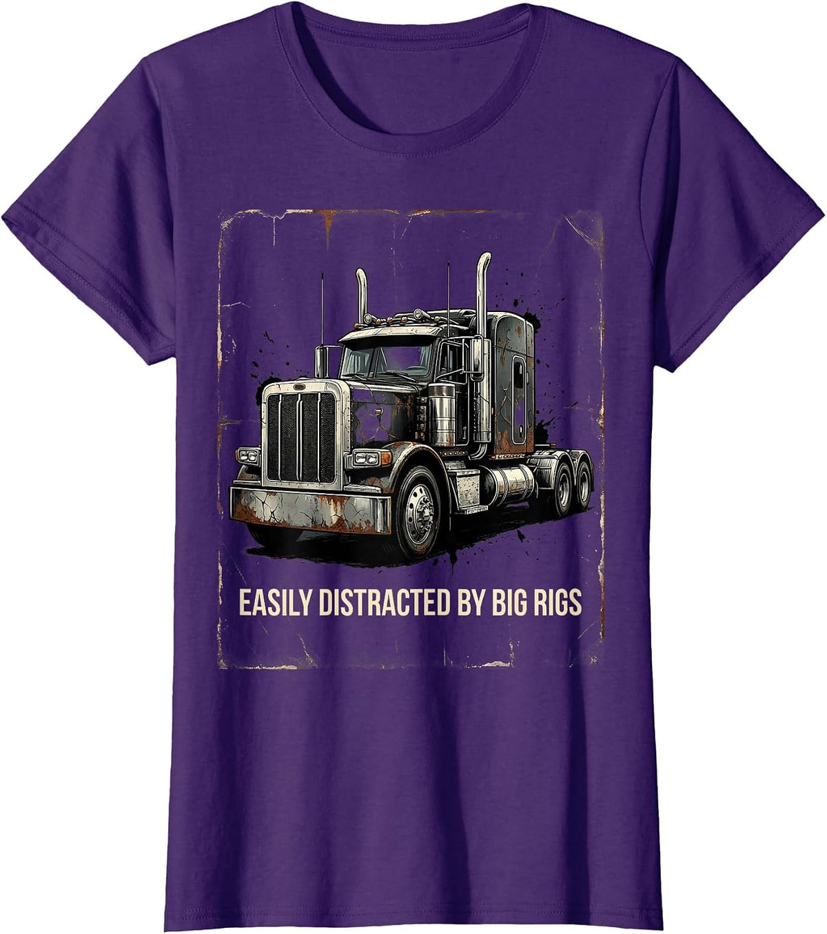 Women's Easily Distracted By Big Rigs Funny Trucker Diesel Pickup T-Shirt - Purple