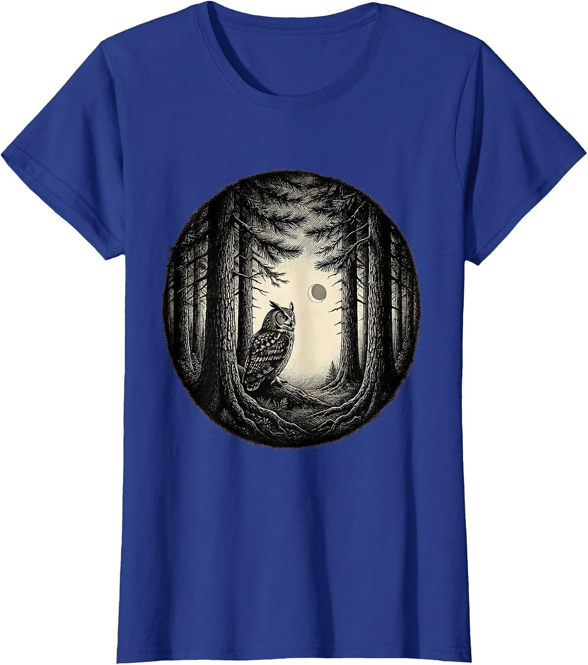 Women's Owl Woodland Silhouette Nature Reflection Forest T-Shirt - Royal Blue