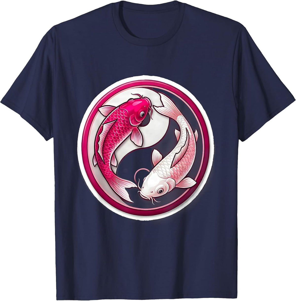 Breast Cancer Koi Fish Yin-Yang Awareness Design T-Shirt - Navy Blue