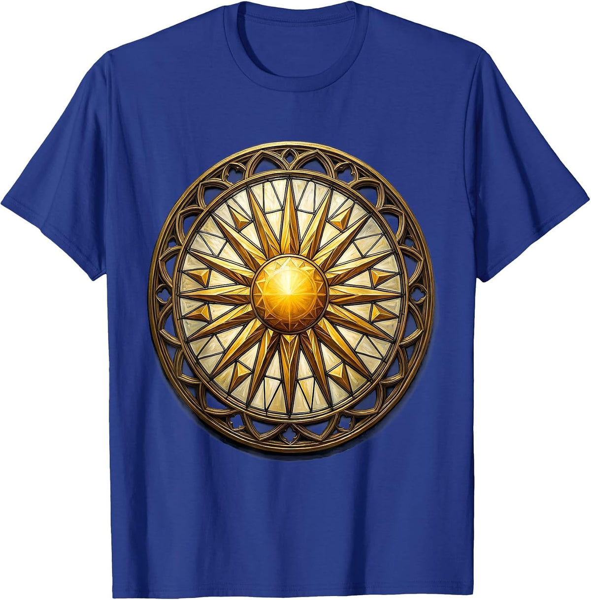 Stained Glass Geometric Sun Religious Design T-Shirt - Royal Blue