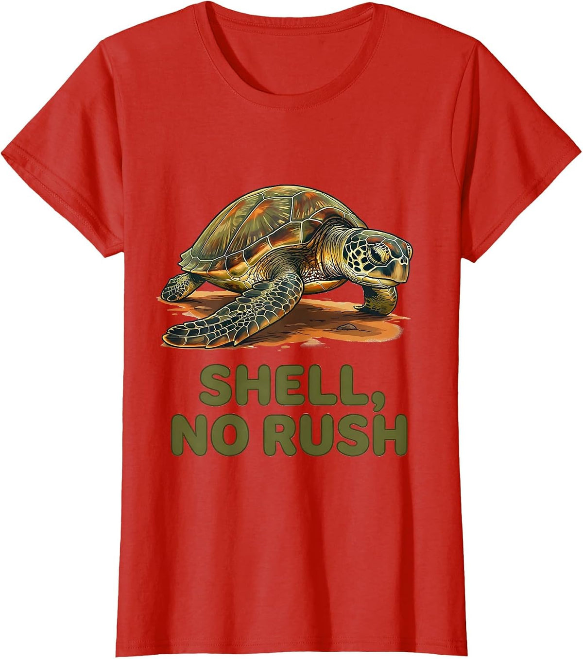 Shell No Rush Funny Sea Turtle Lover Animal Humor T-Shirt - Red