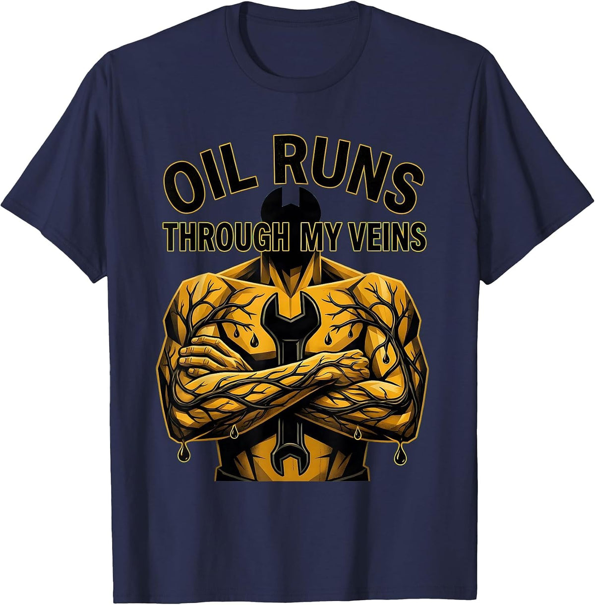 Oil Runs Through My Veins Mechanic Design T-Shirt - Navy Blue