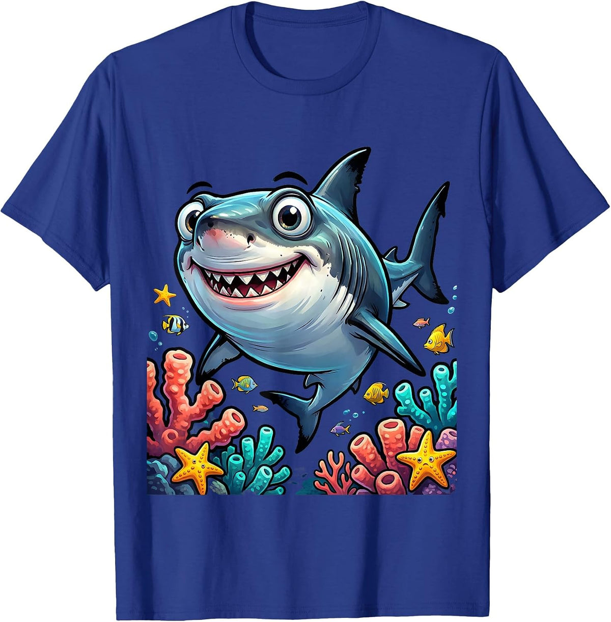 Mama Shark Coral Reef Ocean Illustration T-Shirt - Royal Blue