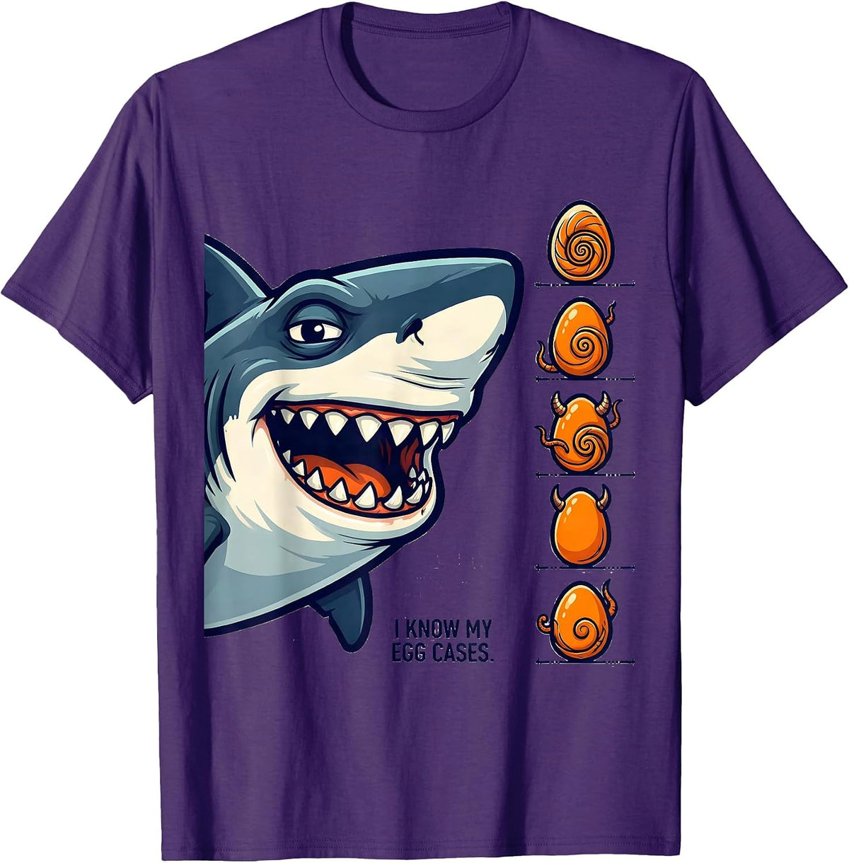 Men's I Know My Egg Cases Funny Shark Lover Ocean Wildlife Humor T-Shirt - Purple