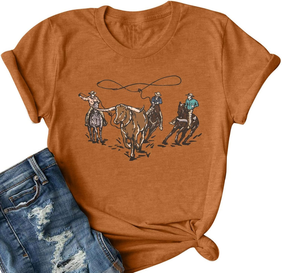 Western Rodeo Shirt Women Cowboy Cowgirl Tshirt Country Music Outfit - Brown Graphic 2
