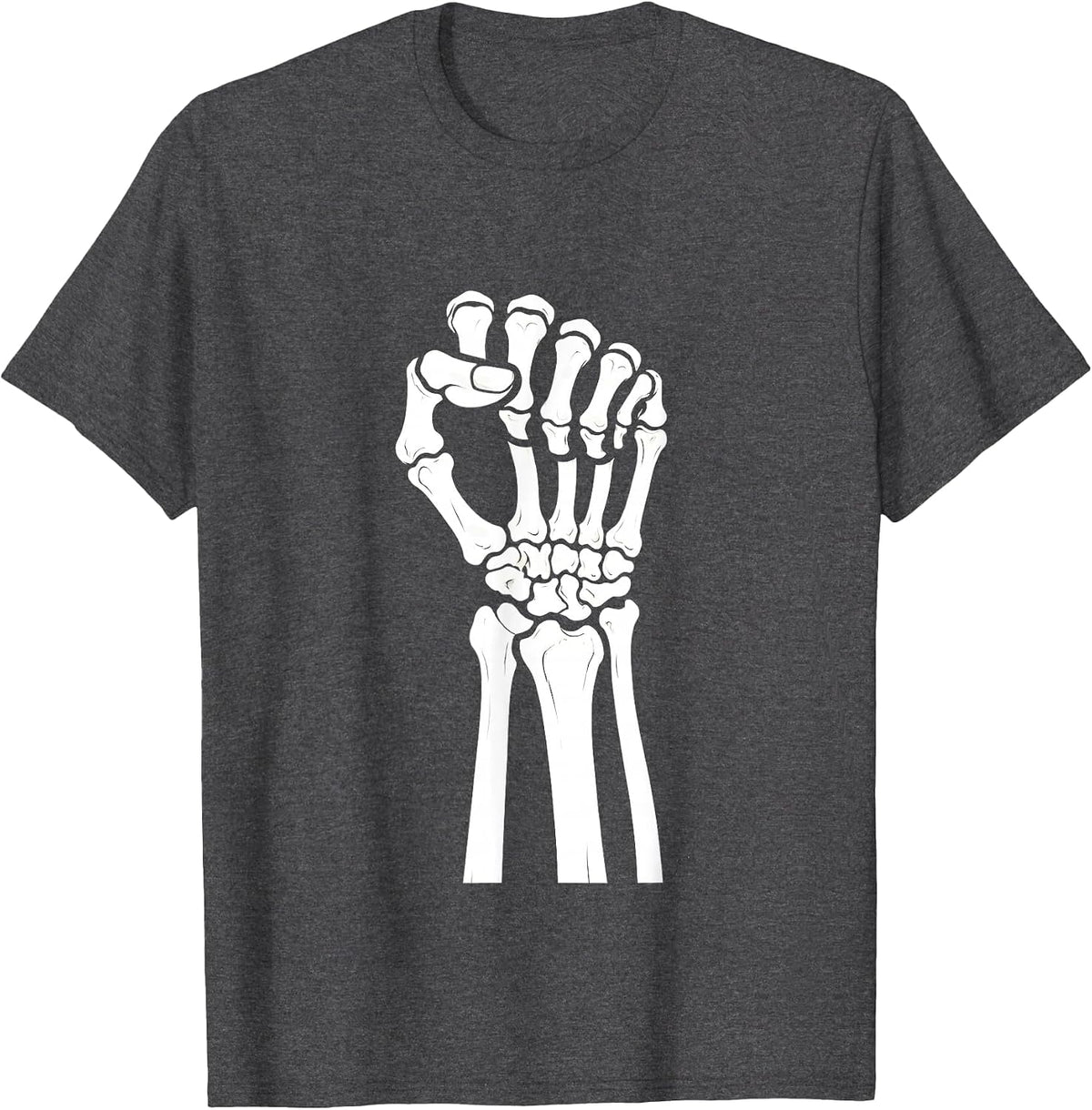 Men's Skeleton Fist Raised Radiology Victory Design T-Shirt - Dark Heather Grey