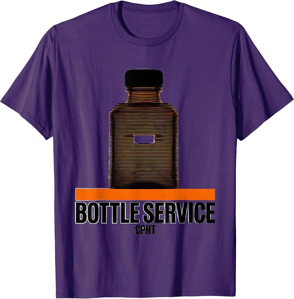 Men's Bottle Service, CPhT Brutalist Pharmacy Tech Humor T-Shirt - Purple