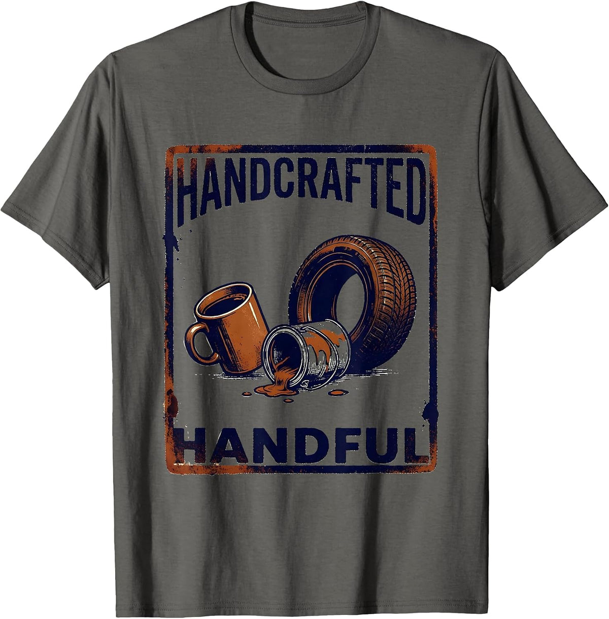 Men's Handcrafted Handful Rubber Stamp Faith Humor Sarcastic T-Shirt - Asphalt Grey