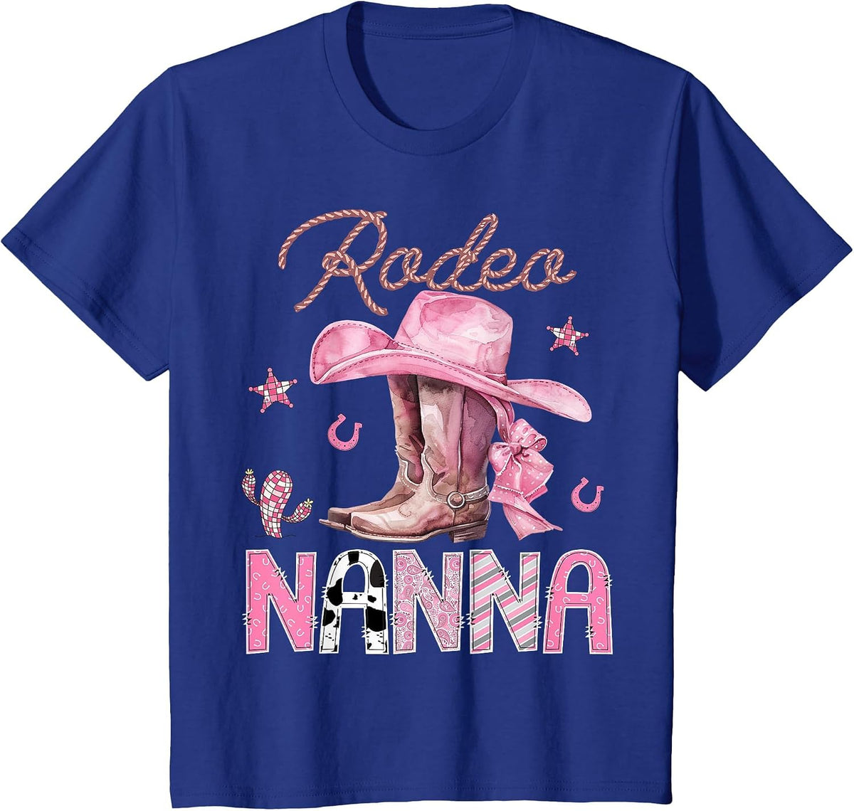 Rodeo Nanna Pink Boots Coquette Cowgirl Birthday Party T-Shirt - Royal Blue