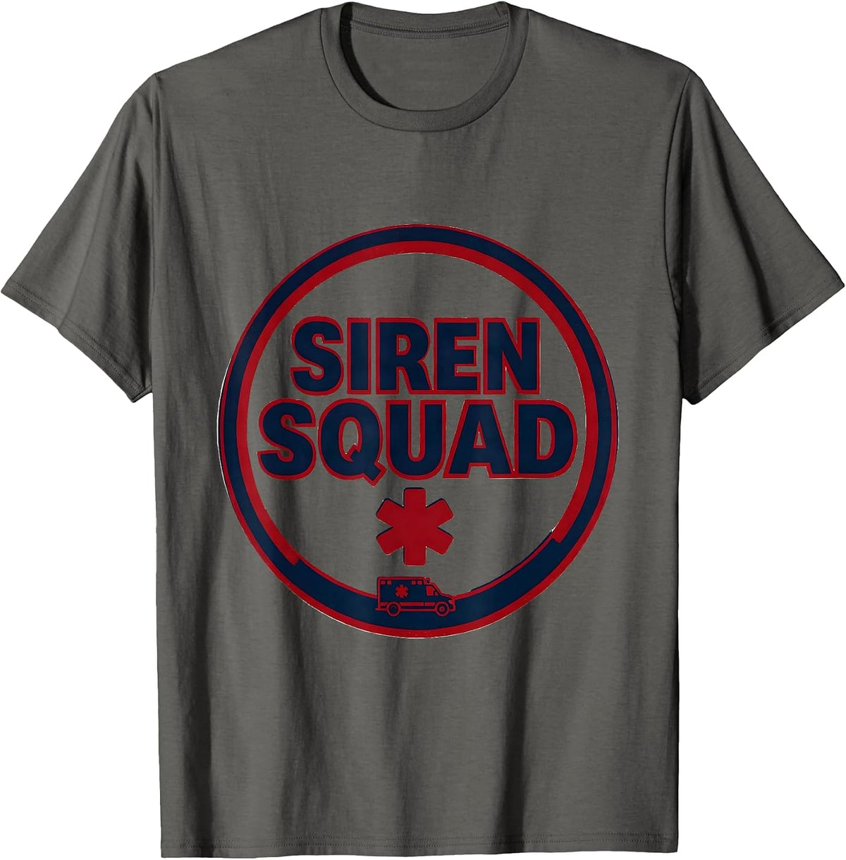 Men's Siren Squad Screenprint EMT Paramedic EMS Crew Gift T-Shirt - Asphalt Grey