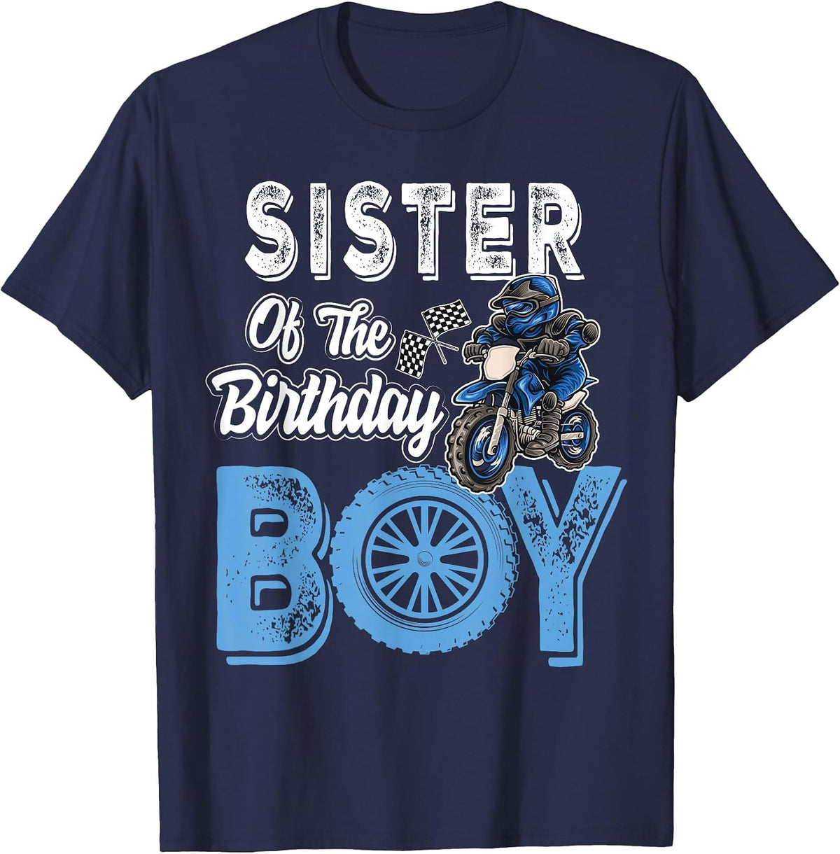 Sister of the Birthday Boy Dirt Bike B-Day Motocross Party T-Shirt - Navy Blue