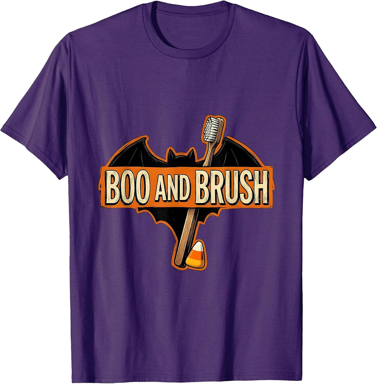 Men's Boo And Brush Funny Dental Hygienist Halloween Pun Humor T-Shirt - Purple