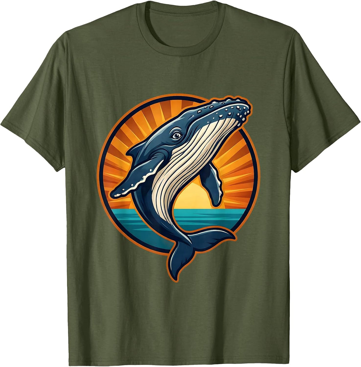 Humpback Whale Breaching Golden Hour Hawaiian T-Shirt - Olive Green