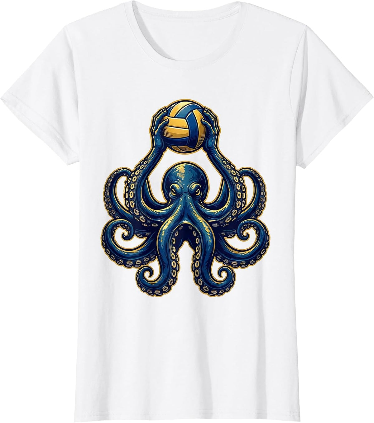 Women's Octopus Setting Volleyball Funny Beach Sports T-Shirt - White