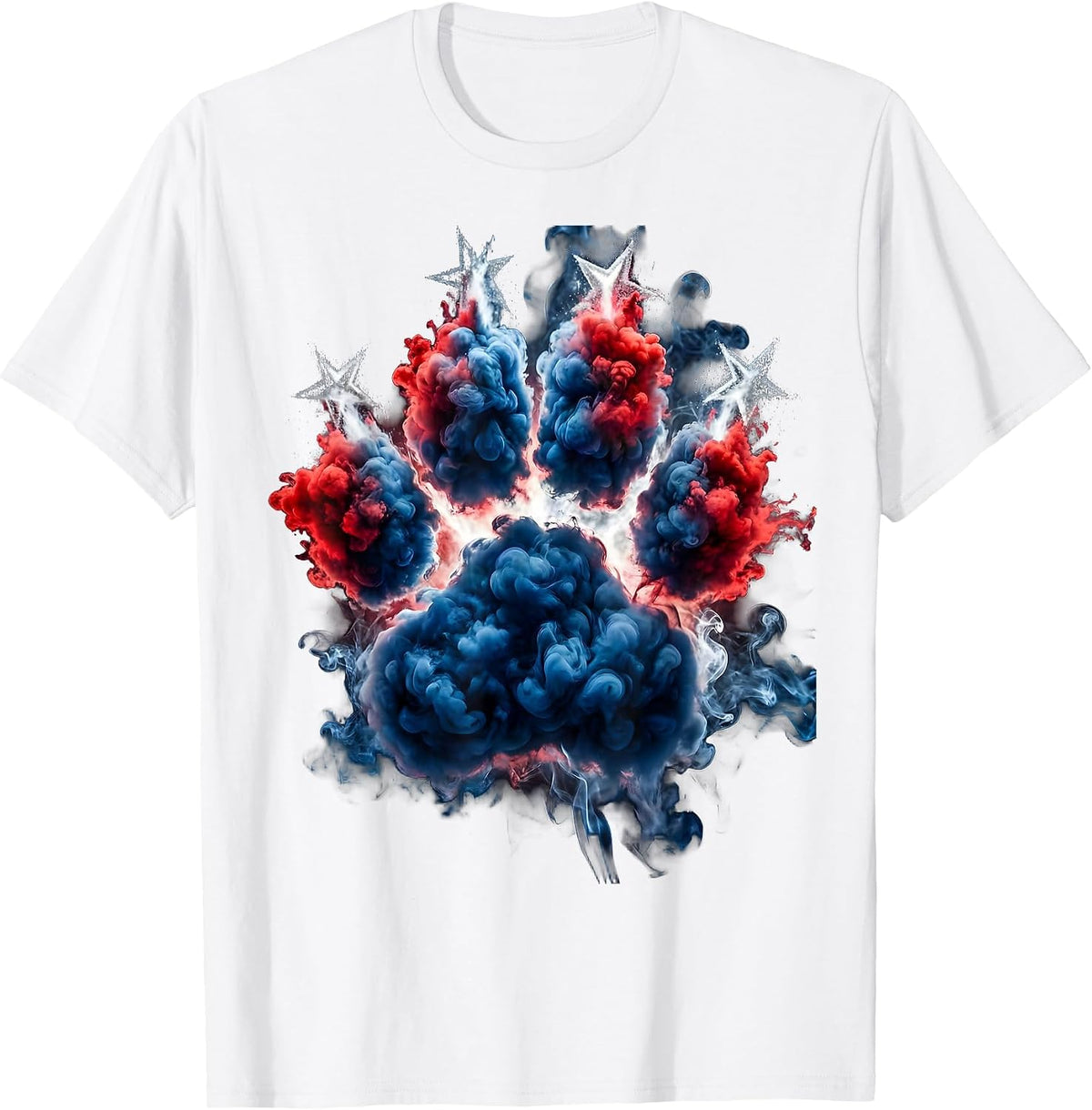 Men's Patriotic Bear Paw Print Red White Blue Star T-Shirt - White