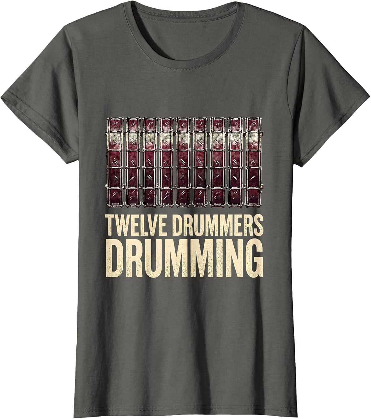 Women's Twelve Drummers Drumming Classic Christmas Carol Song Verse T-Shirt - Asphalt Grey