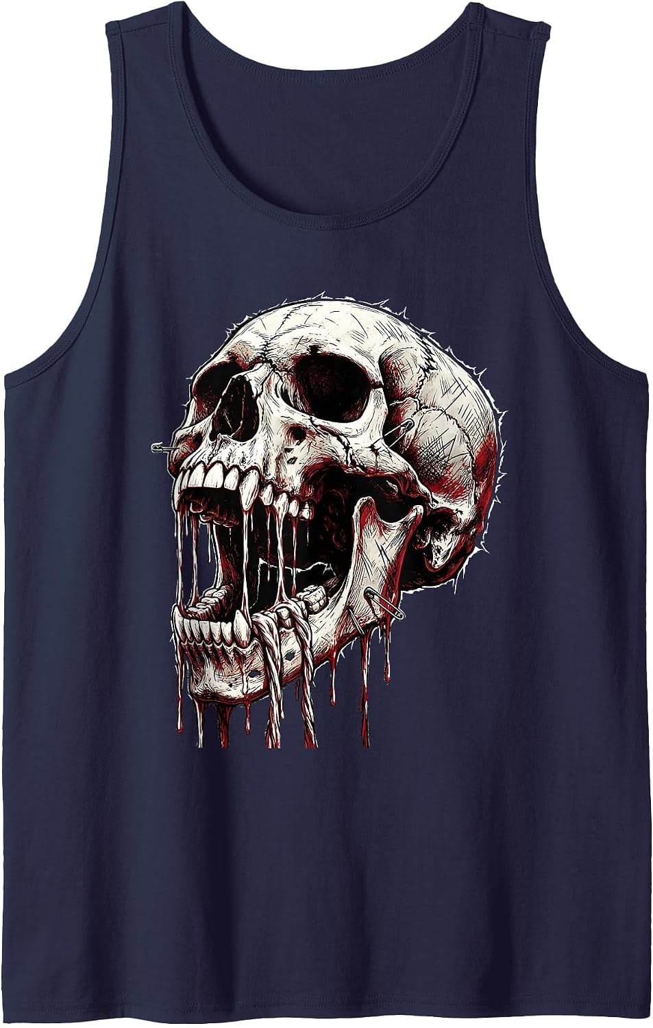 I Have Rabies Unhinged Jaw Dripping Saliva Graphic Tank Top - Navy Blue