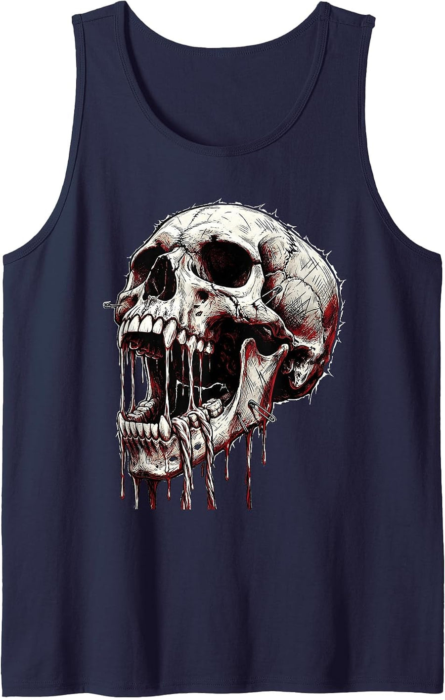 I Have Rabies Unhinged Jaw Dripping Saliva Graphic Tank Top - Navy Blue
