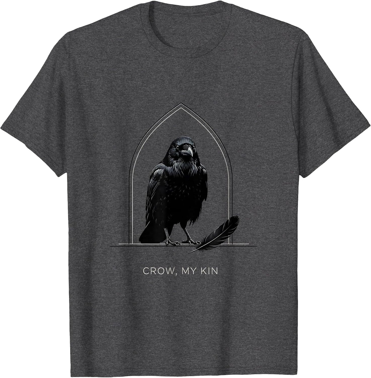 Men's Crow My Kin Minimalist Gothic Raven Silhouette Bird Lover T-Shirt - Dark Heather Grey