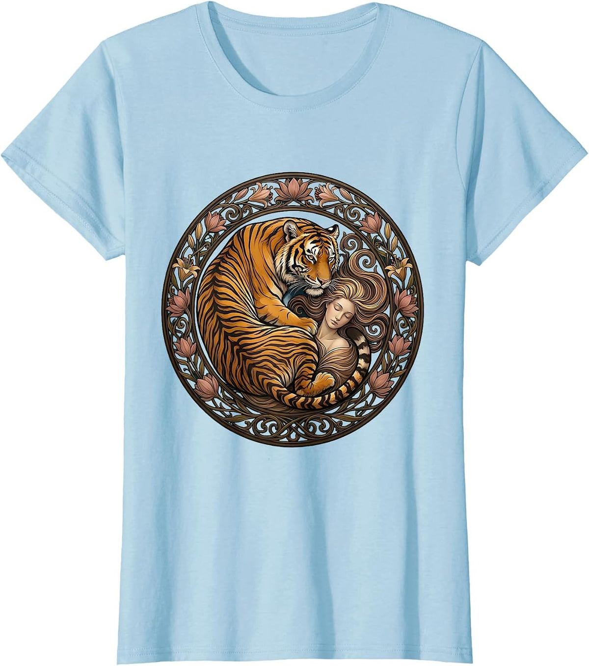 Easy Tiger Protective Curl Sleeping Illustration T-Shirt - Baby Blue