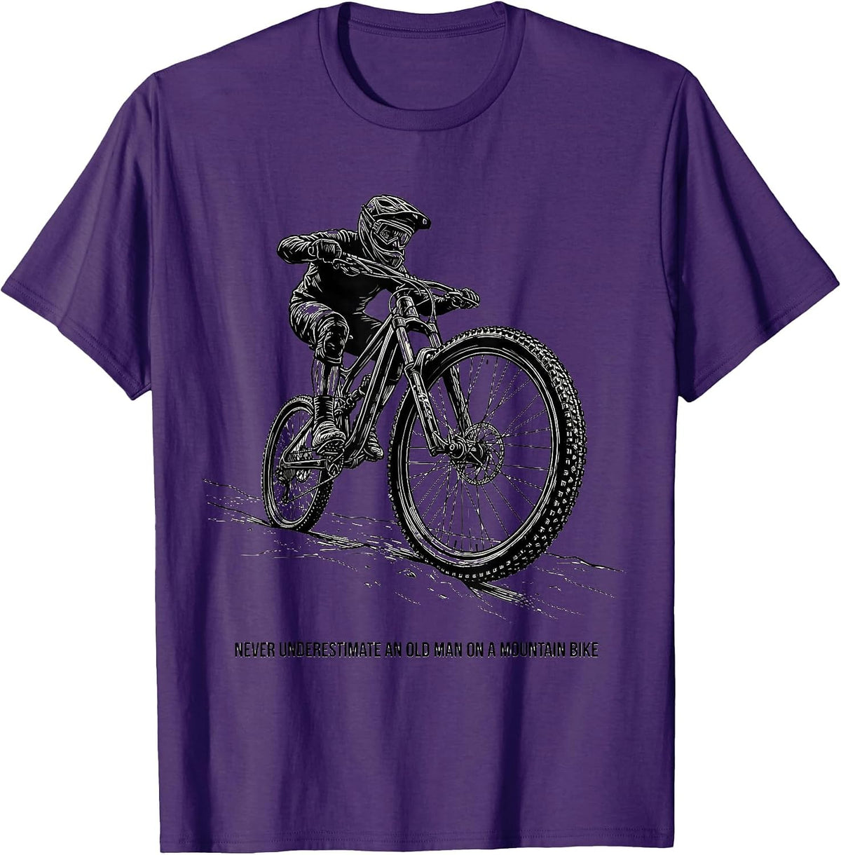 Never Underestimate An Old Man On A Mountain Bike Cycling T-Shirt - Purple