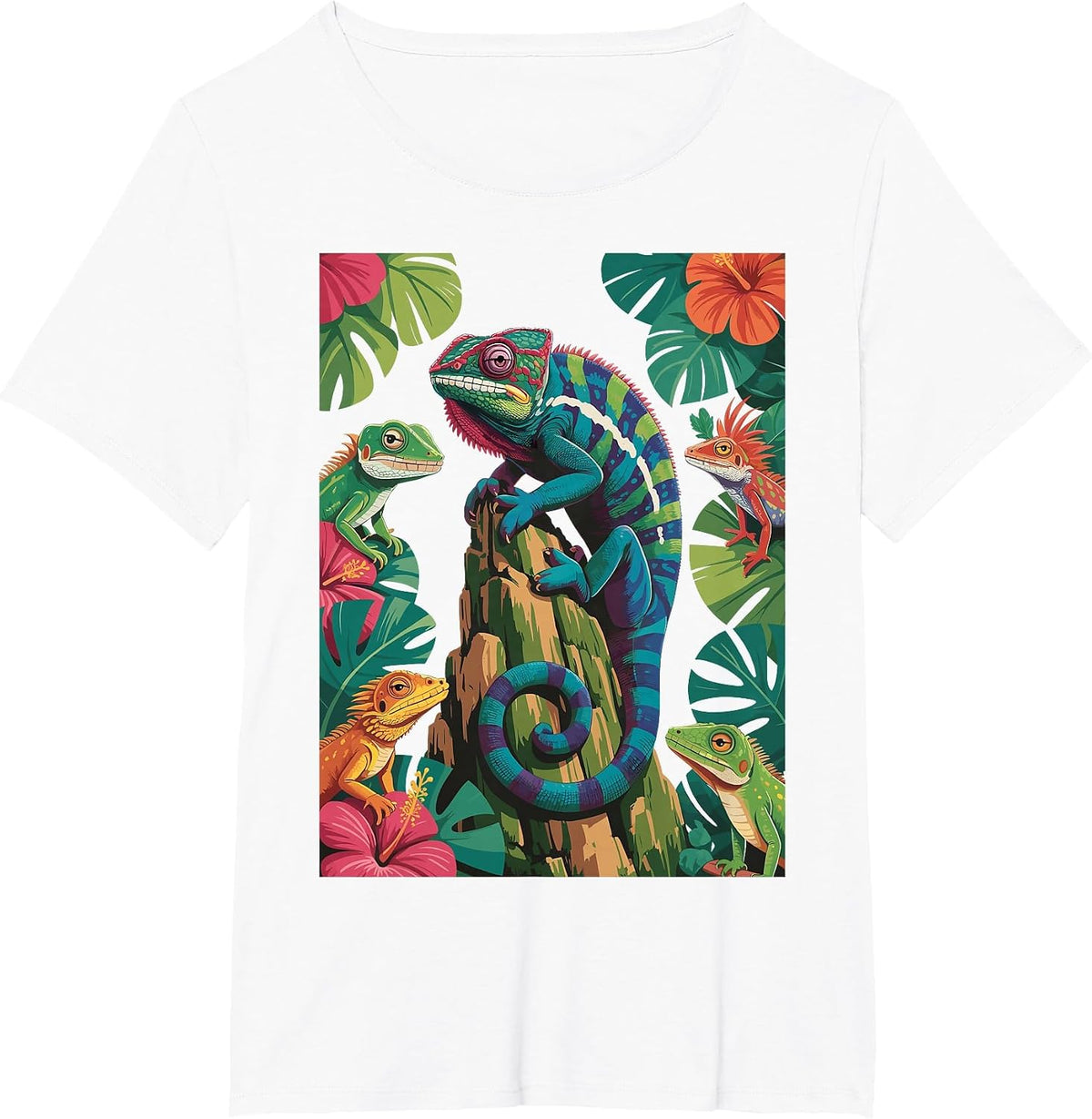 Colorful Geckos Design Cool Chameleon Lizard Lover Reptiles T-Shirt - White