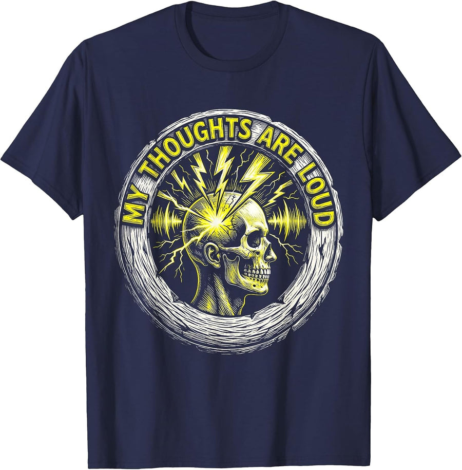 My Thoughts Are Loud ADHD Awareness Design T-Shirt - Navy Blue