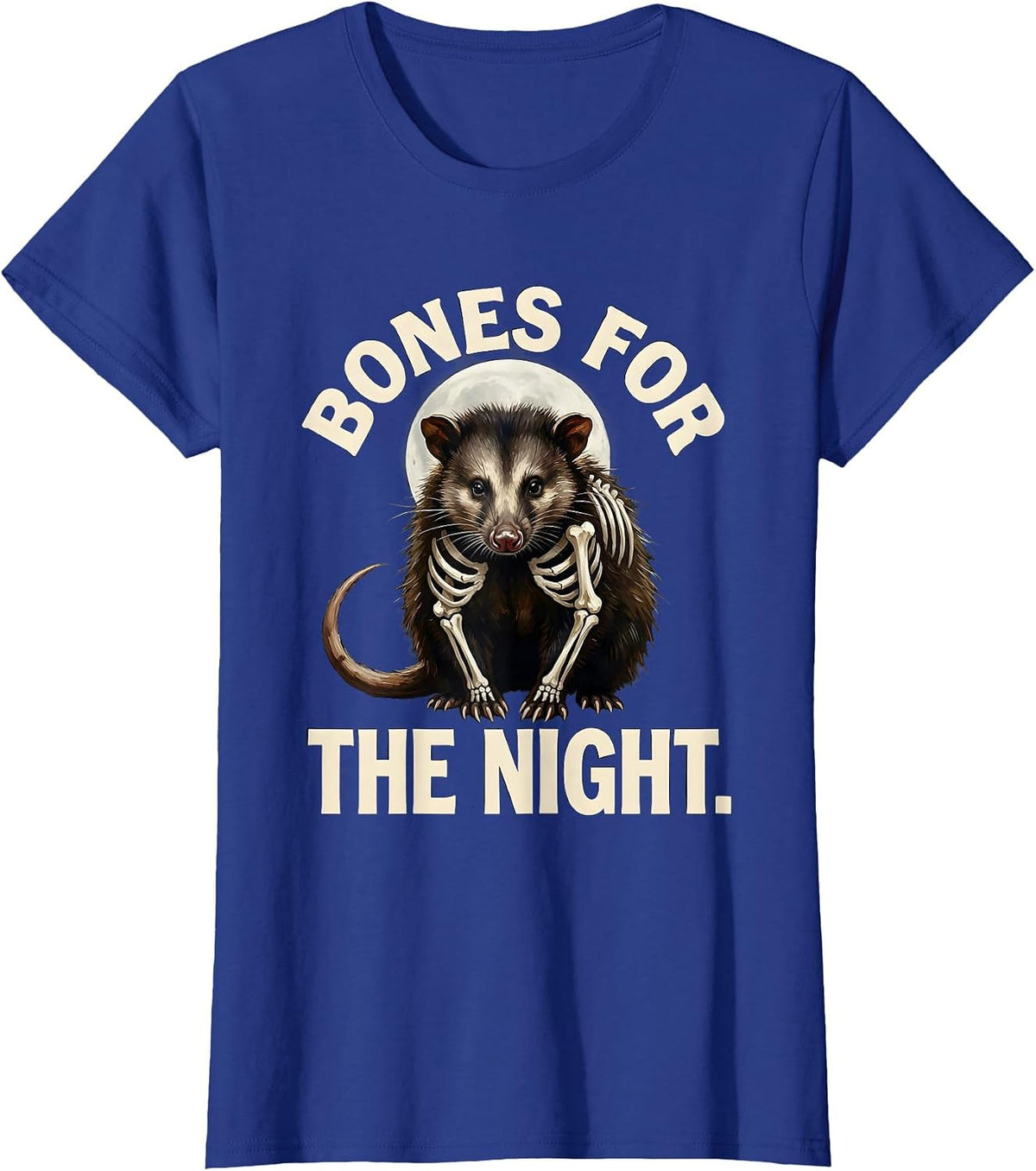 Women's Bones For The Night Vintage Opossum Halloween Spooky Moon T-Shirt - Royal Blue