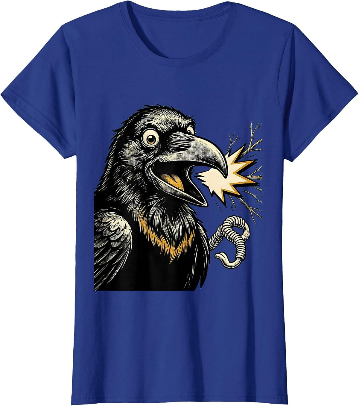 Women's Oversized Crow Retro Cartoon Bird Lover Dark Humor T-Shirt - Royal Blue