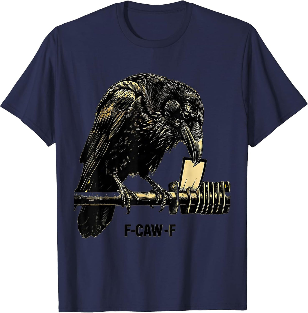 Men's F-CAW-F Stencil Crow Meme Raven Humor Bird Lover T-Shirt - Navy Blue