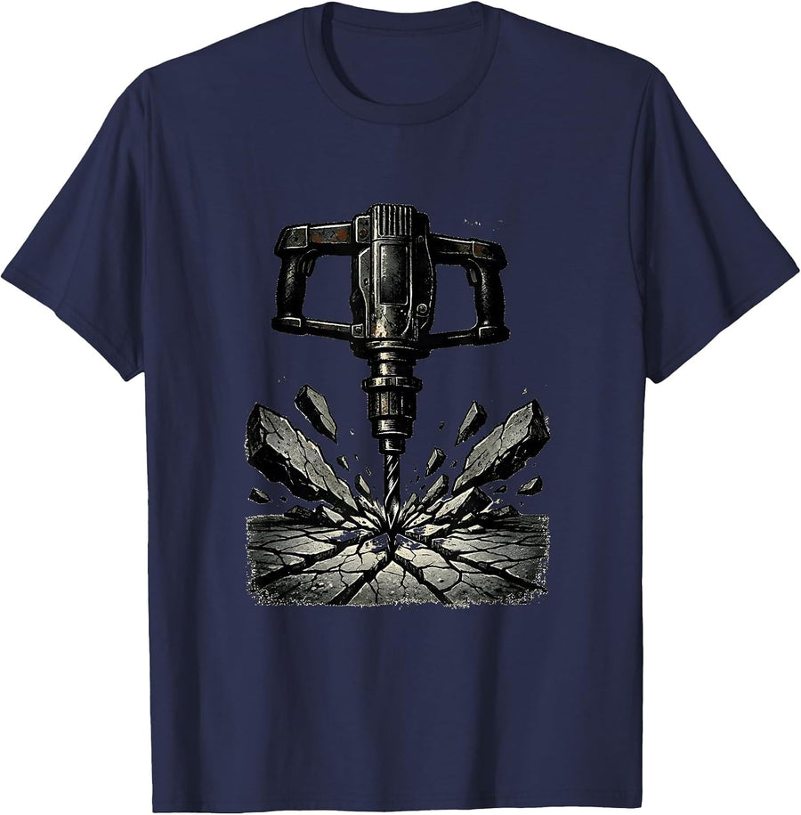 Jackhammer City Pavement Break Blue Collar T-Shirt - Navy Blue