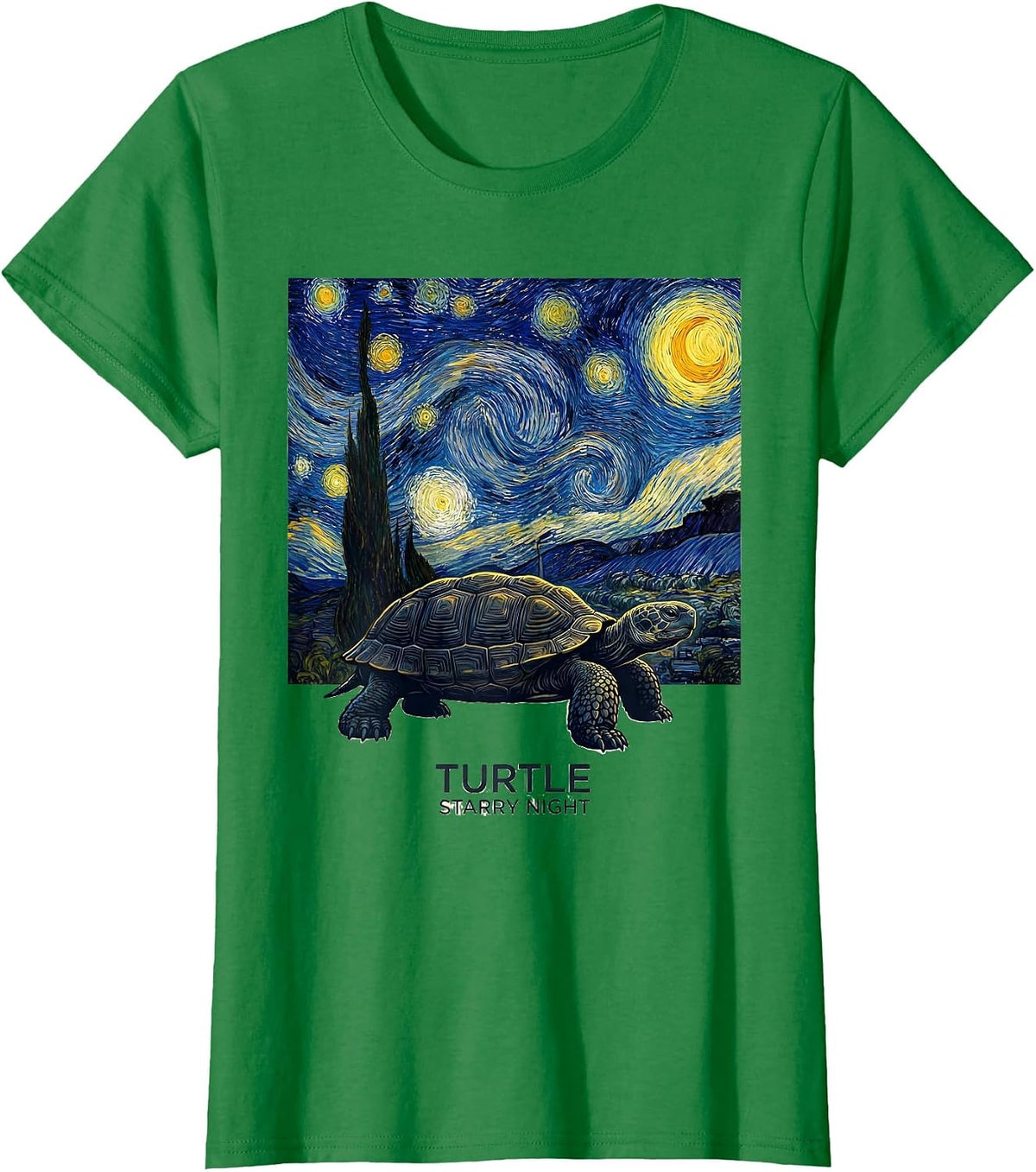 Women's Turtle Starry Night Van Gogh Art Animal Lover Gift T-Shirt - Kelly Green