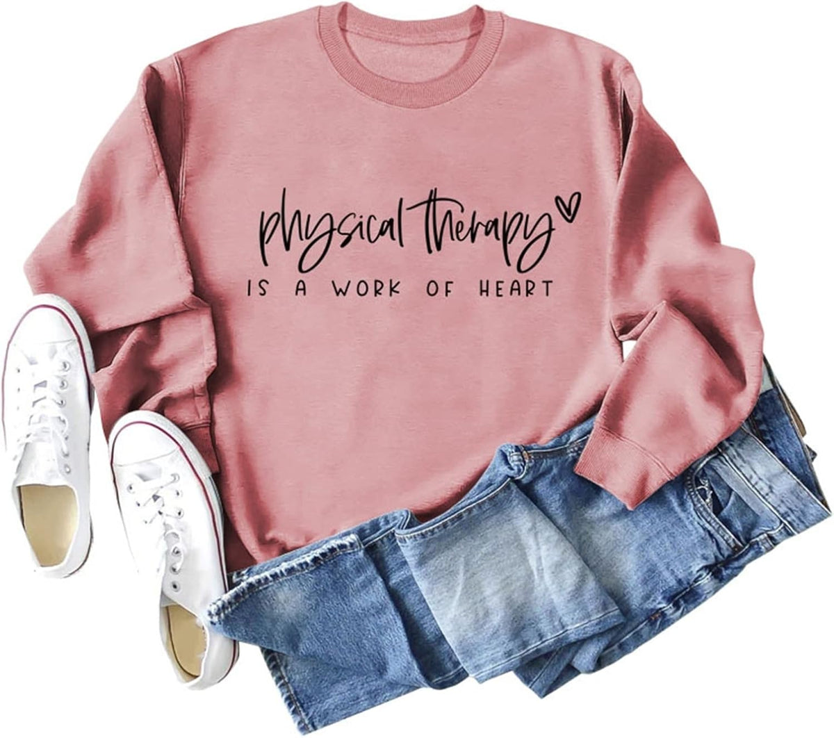 Physical Therapy is A Work of Heart Sweatshirt Womens Casual Long Sleeve Crew Neck T-Shirts Funny Letter Graphic Tops -