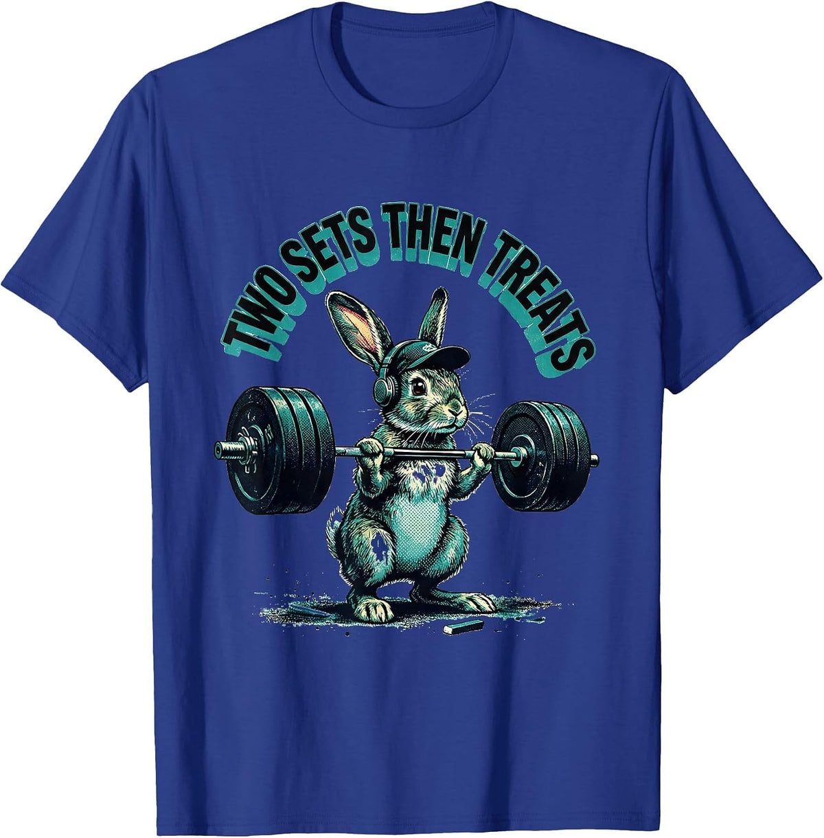 Men's Two Sets Then Treats Funny Gym Cat Weightlifting Meme T-Shirt - Royal Blue