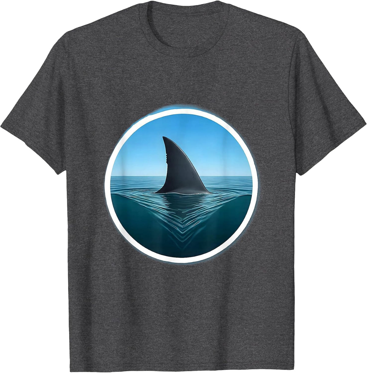 Shark Fin Glassy Ocean Surf Graphic T-Shirt - Dark Heather Grey