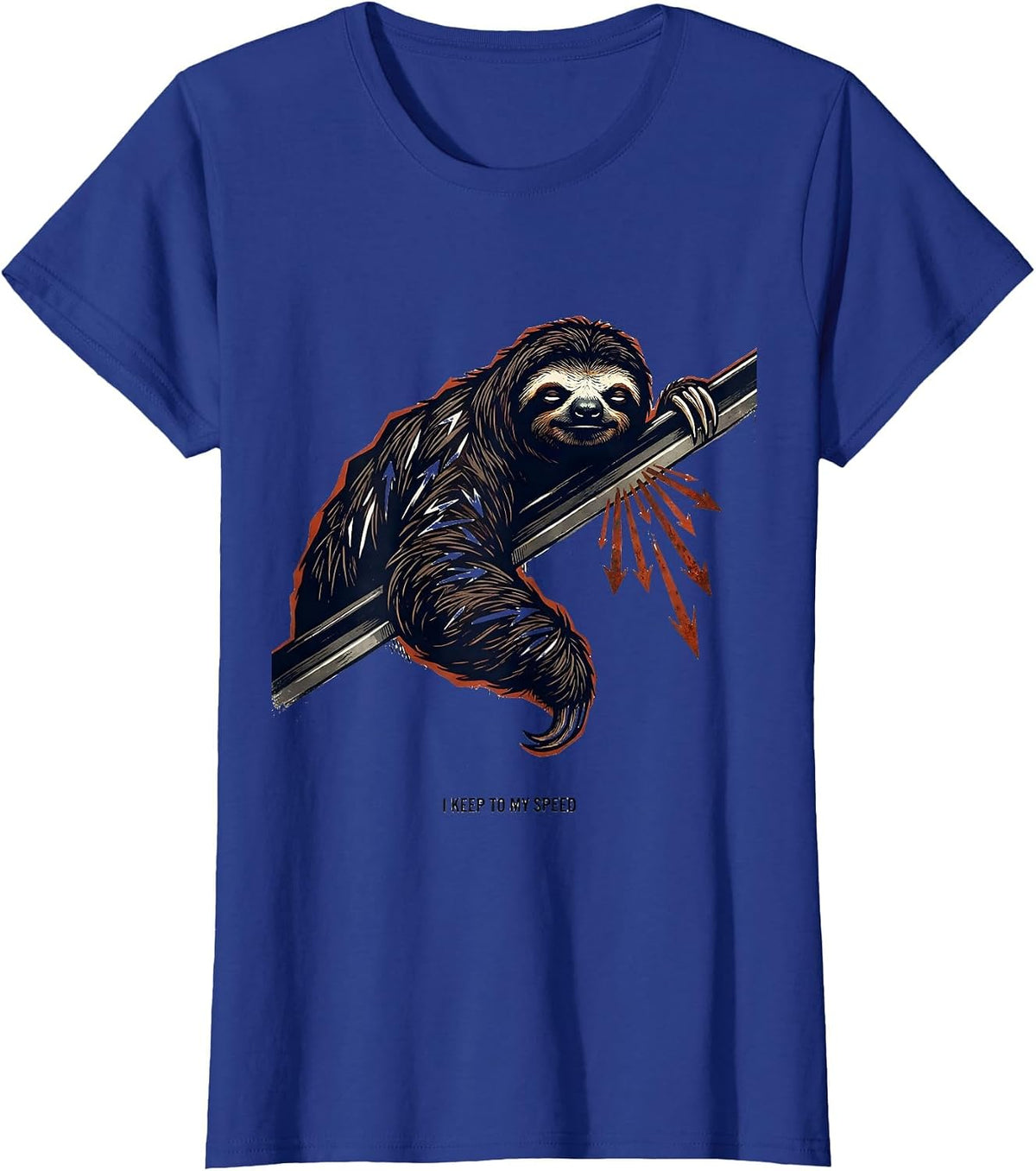 Women's I Keep To My Speed Funny Sloth Lover Animal Humor T-Shirt - Royal Blue